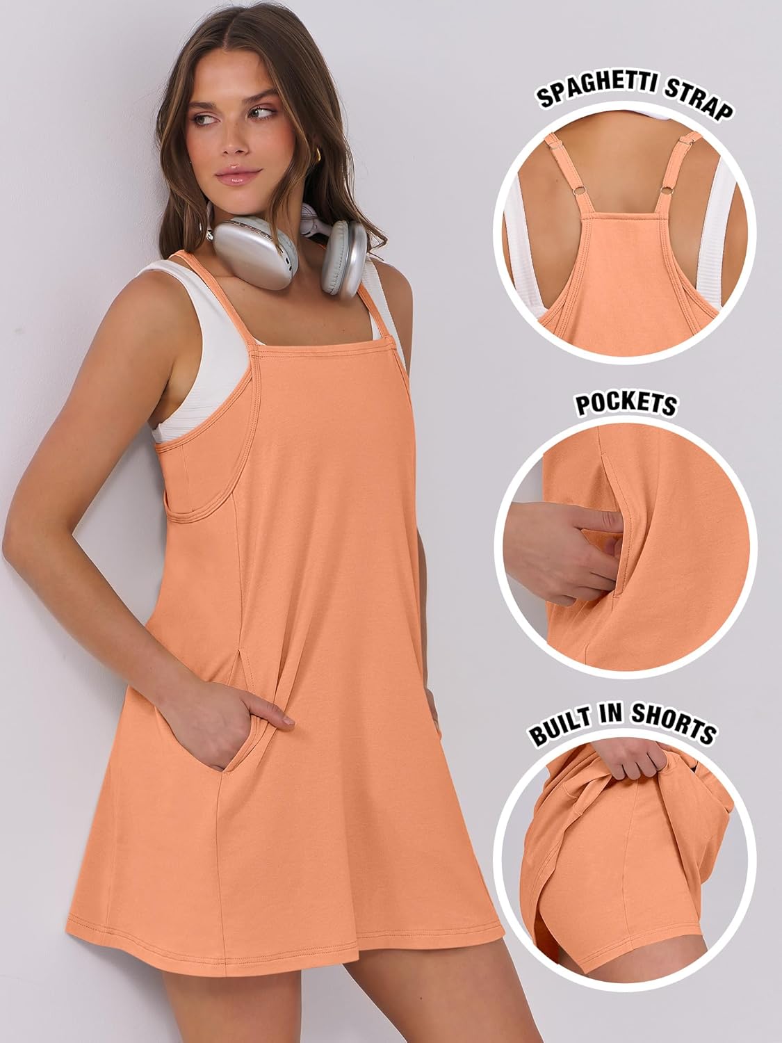 Women Summer Dress 2026 Beach Vacation Outfits Tennis Athletic Workout Romper Dress Built in Shorts Travel Clothes