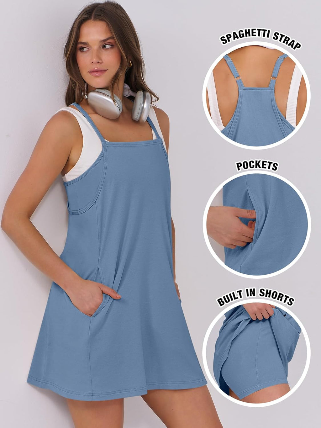 Women Summer Dress 2026 Beach Vacation Outfits Tennis Athletic Workout Romper Dress Built in Shorts Travel Clothes