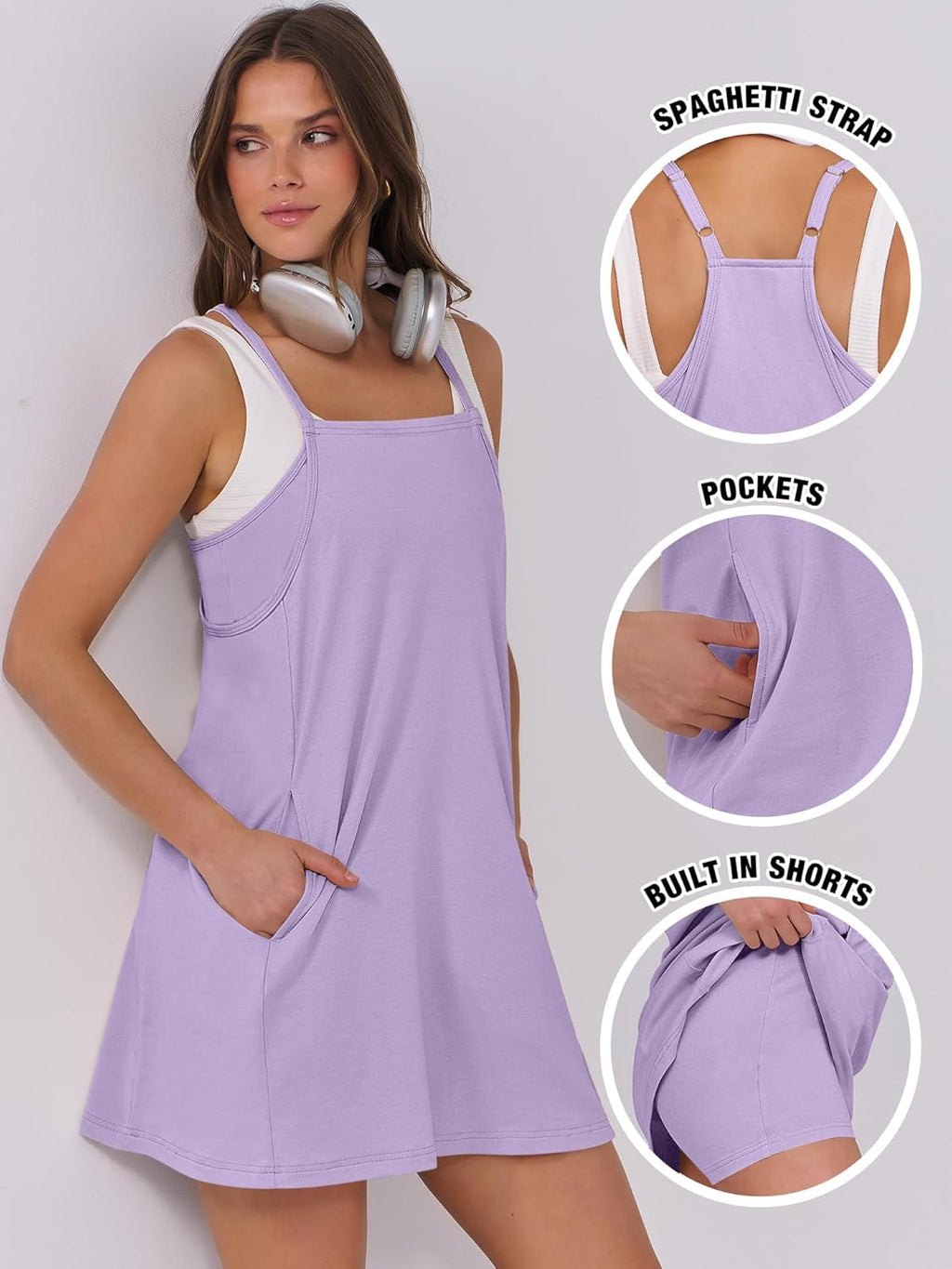 Women Summer Dress 2026 Beach Vacation Outfits Tennis Athletic Workout Romper Dress Built in Shorts Travel Clothes