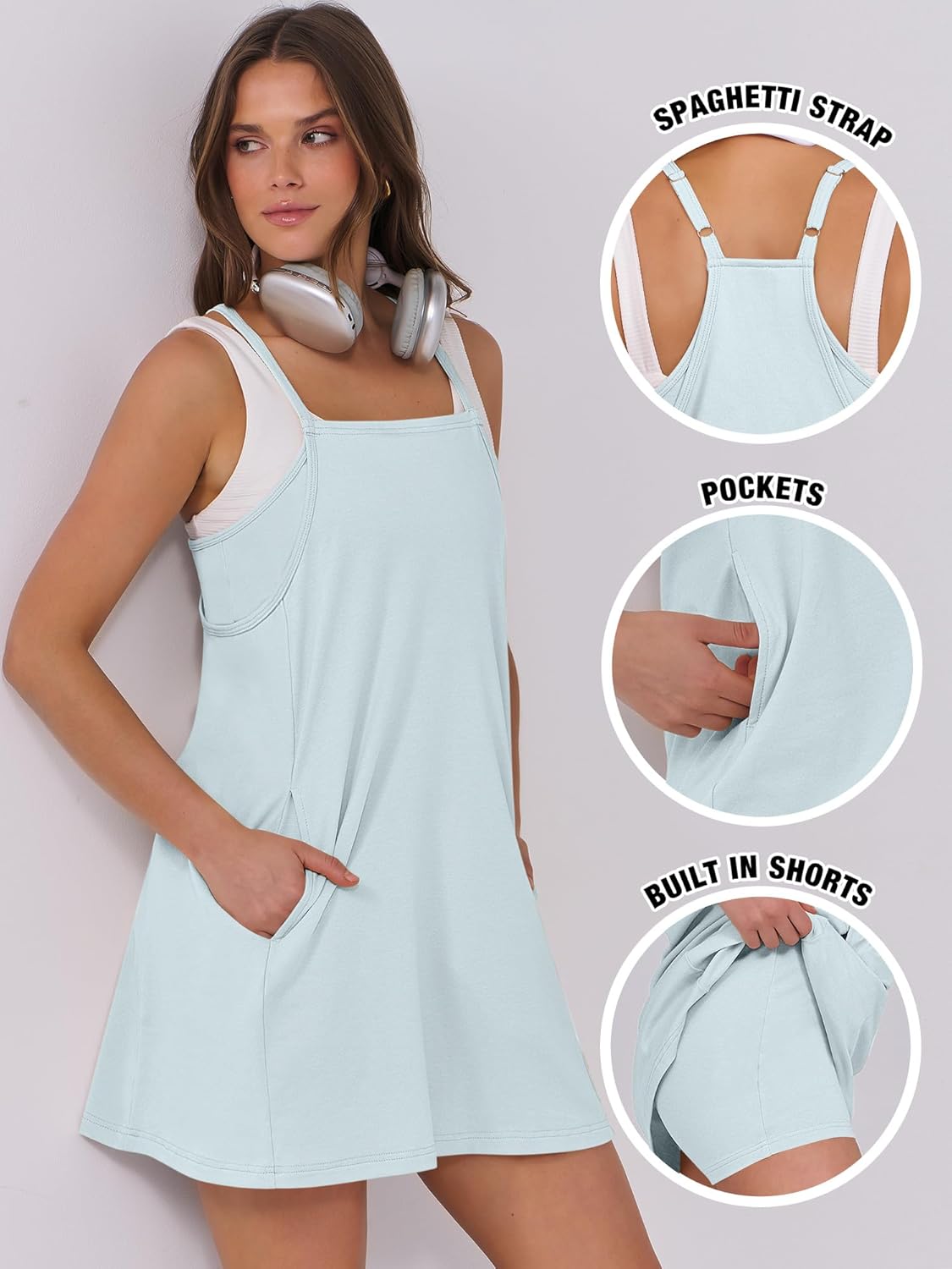 Women Summer Dress 2026 Beach Vacation Outfits Tennis Athletic Workout Romper Dress Built in Shorts Travel Clothes