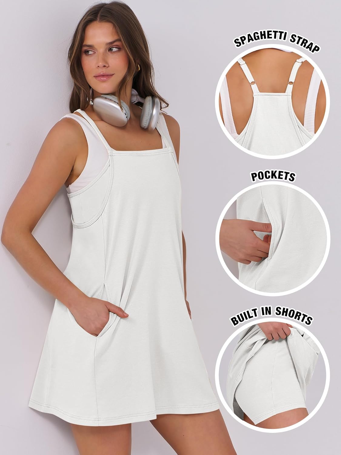 Women Summer Dress 2026 Beach Vacation Outfits Tennis Athletic Workout Romper Dress Built in Shorts Travel Clothes