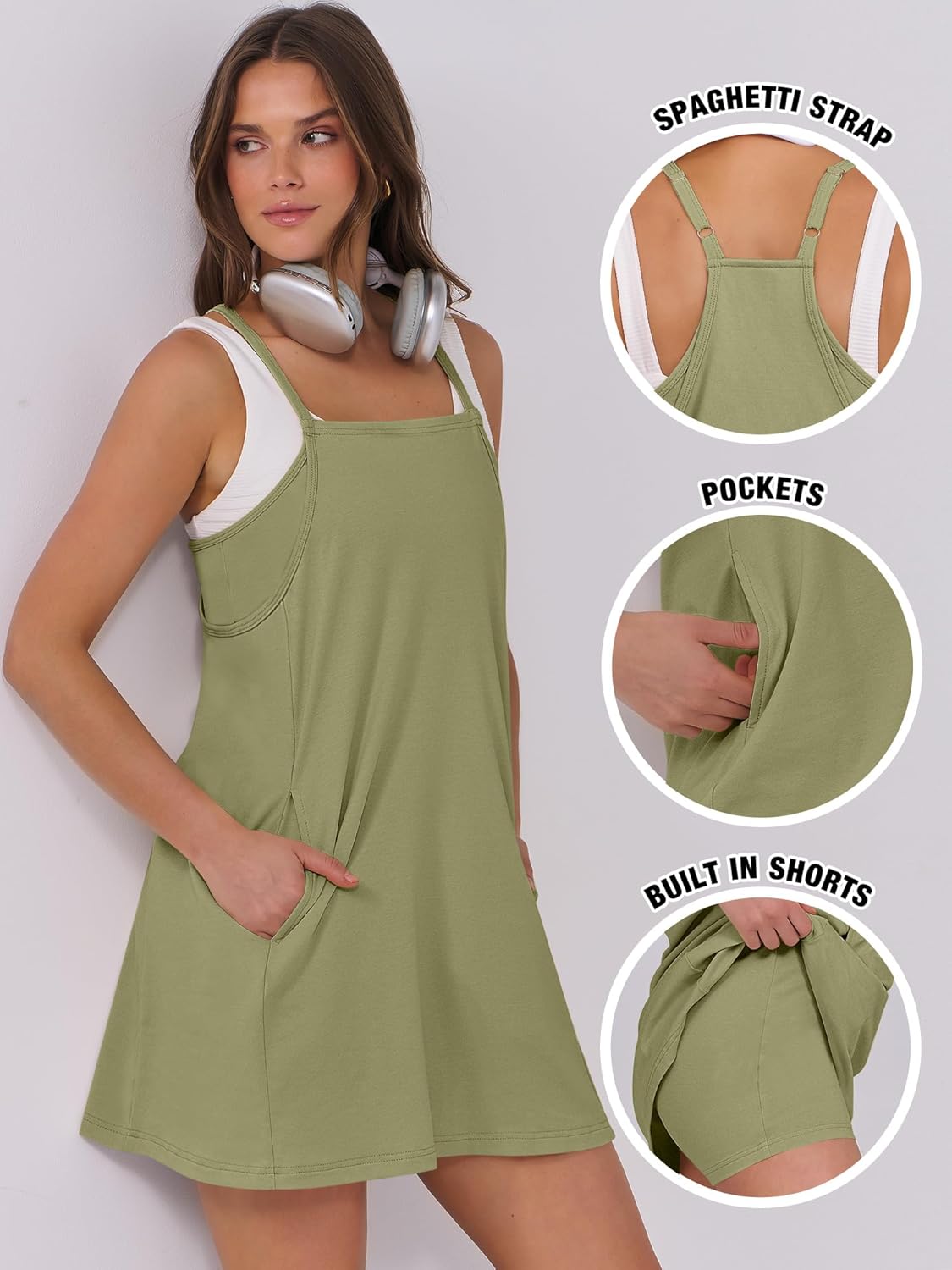 Women Summer Dress 2026 Beach Vacation Outfits Tennis Athletic Workout Romper Dress Built in Shorts Travel Clothes