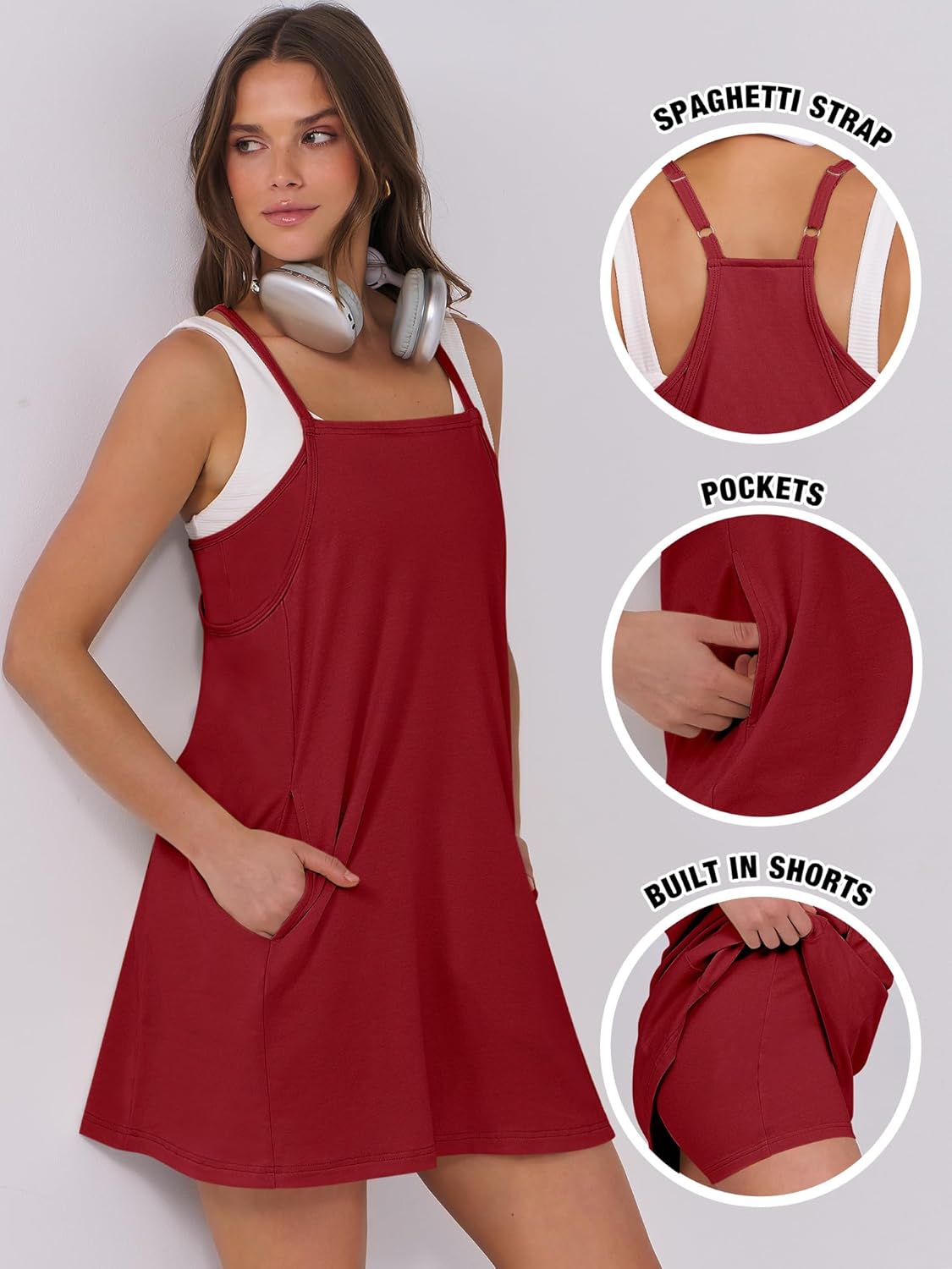 Women Summer Dress 2026 Beach Vacation Outfits Tennis Athletic Workout Romper Dress Built in Shorts Travel Clothes