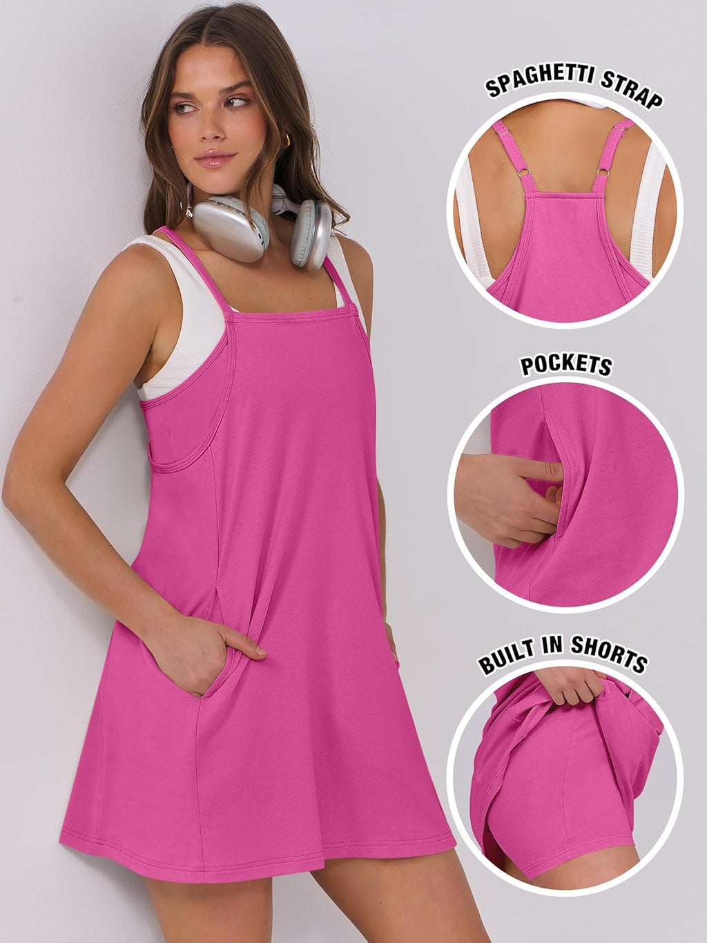 Women Summer Dress 2026 Beach Vacation Outfits Tennis Athletic Workout Romper Dress Built in Shorts Travel Clothes