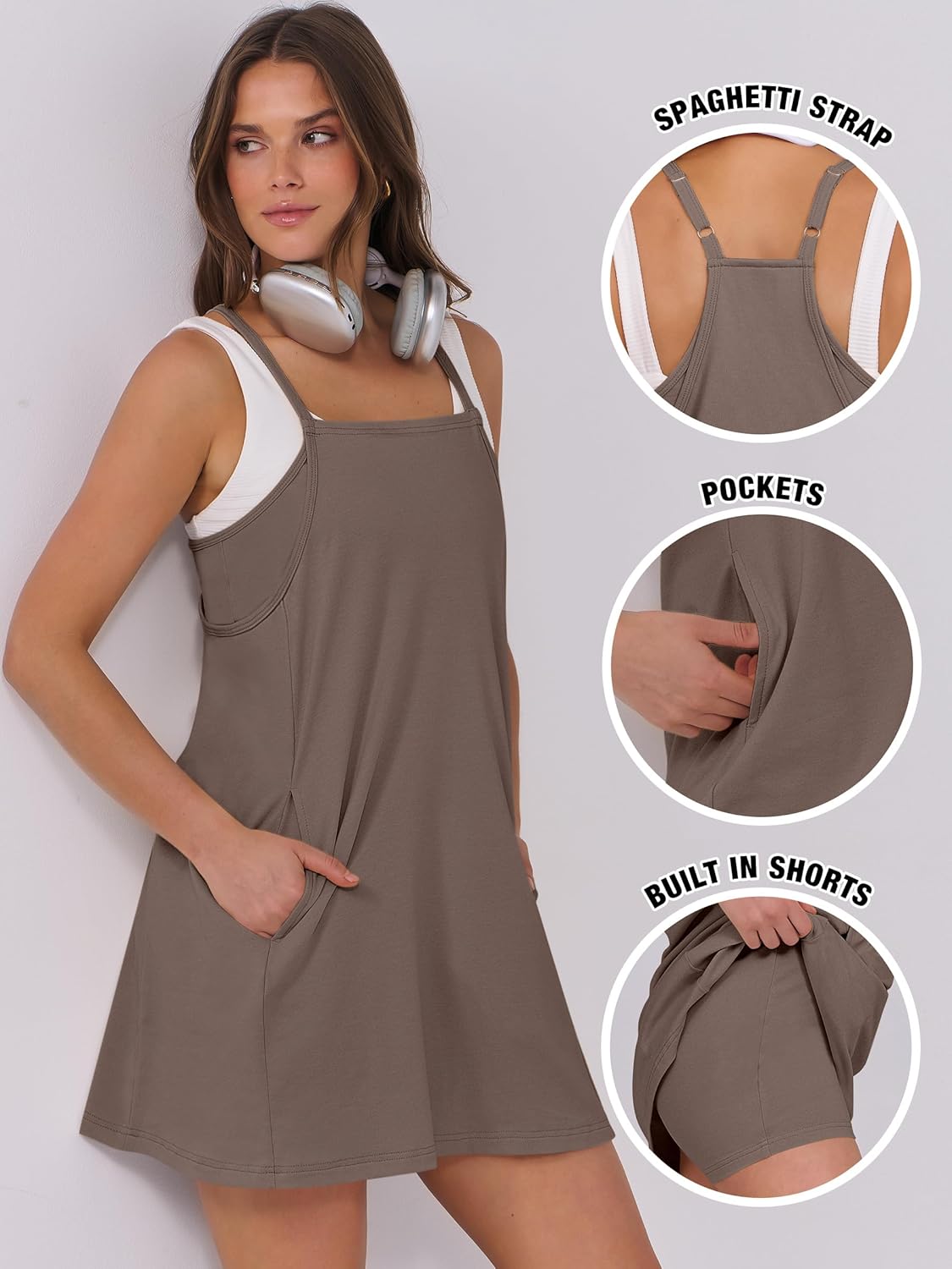 Women Summer Dress 2026 Beach Vacation Outfits Tennis Athletic Workout Romper Dress Built in Shorts Travel Clothes